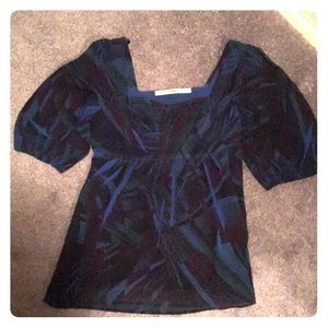 Anthropologie sheer blue chiffon top w/back tie xs